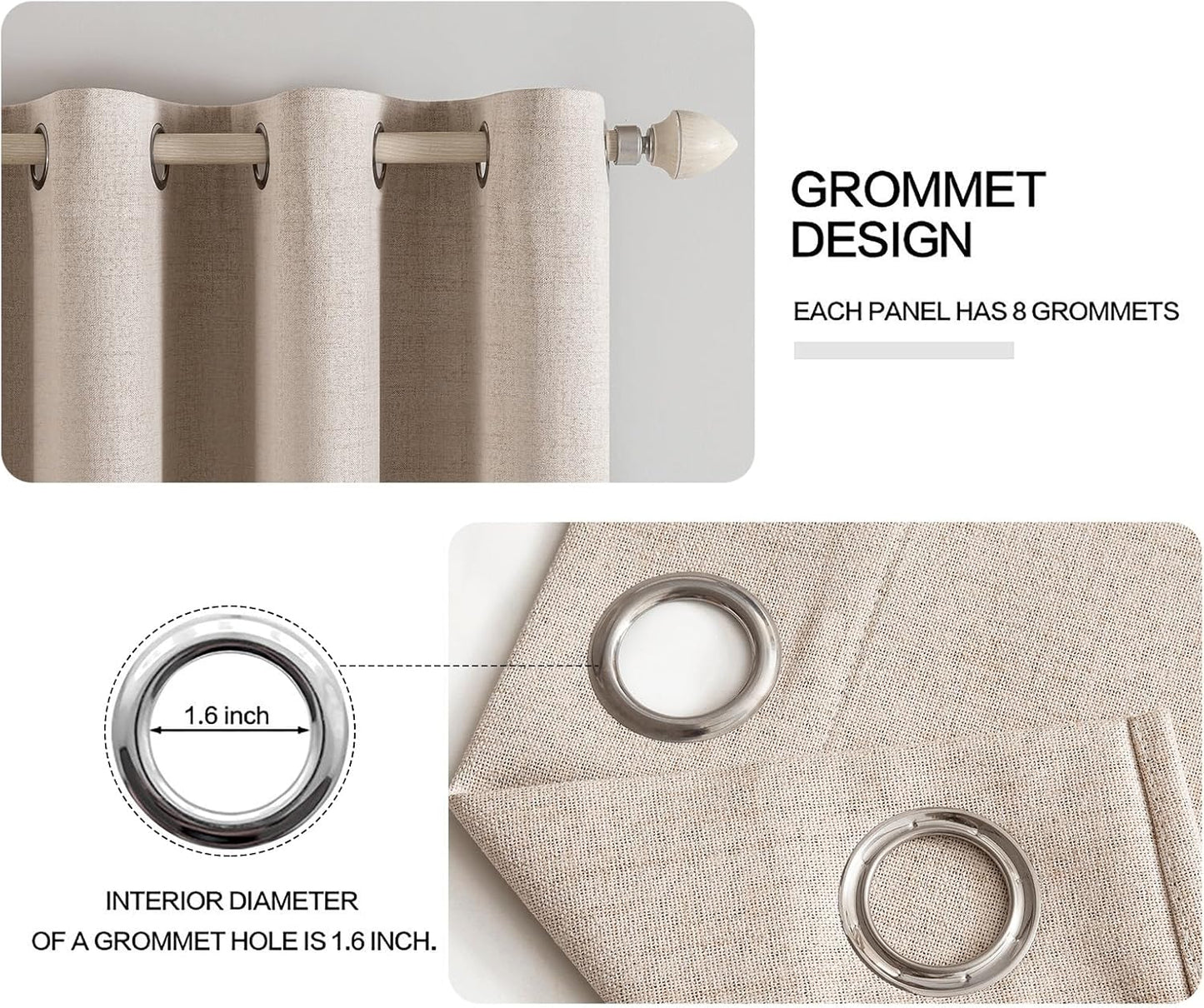 MIULEE 100% Blackout Linen Textured Curtains - Thermal Insulated Natural Beige | 62 x 96 Inch (2 Panels)