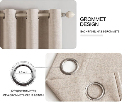 MIULEE 100% Blackout Linen Textured Curtains - Extra Long 100 Inches, Thermal Insulated, Natural Beige (2 Panels)