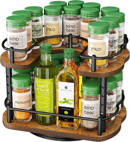 SNTD Spice Rack Organizer for Cabinet - Height Adjustable Rotating Lazy Susan, Wooden Spice Organization for Tabletop, Pantry, or Kitchen Counter, Fits Cabinets Over 11" Wide and 10.3" High