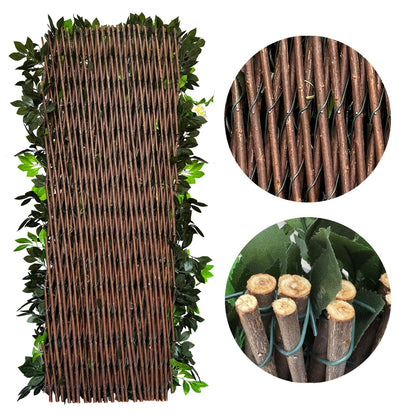 Sumery Expandable Fence Privacy Screen for Balcony Patio Outdoor,Decorative Faux Ivy Fencing Panel,Artificial Hedges (Single Sided Leaves) (2, Branches -White Fowers)