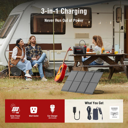 MARBERO 237Wh Solar Generator with Solar Panel Included Portable Power Station 300W Pure Sine Wave with Foldable Solar Panel 60W Set for Camping Outdoor Hiking Fishing Emergency