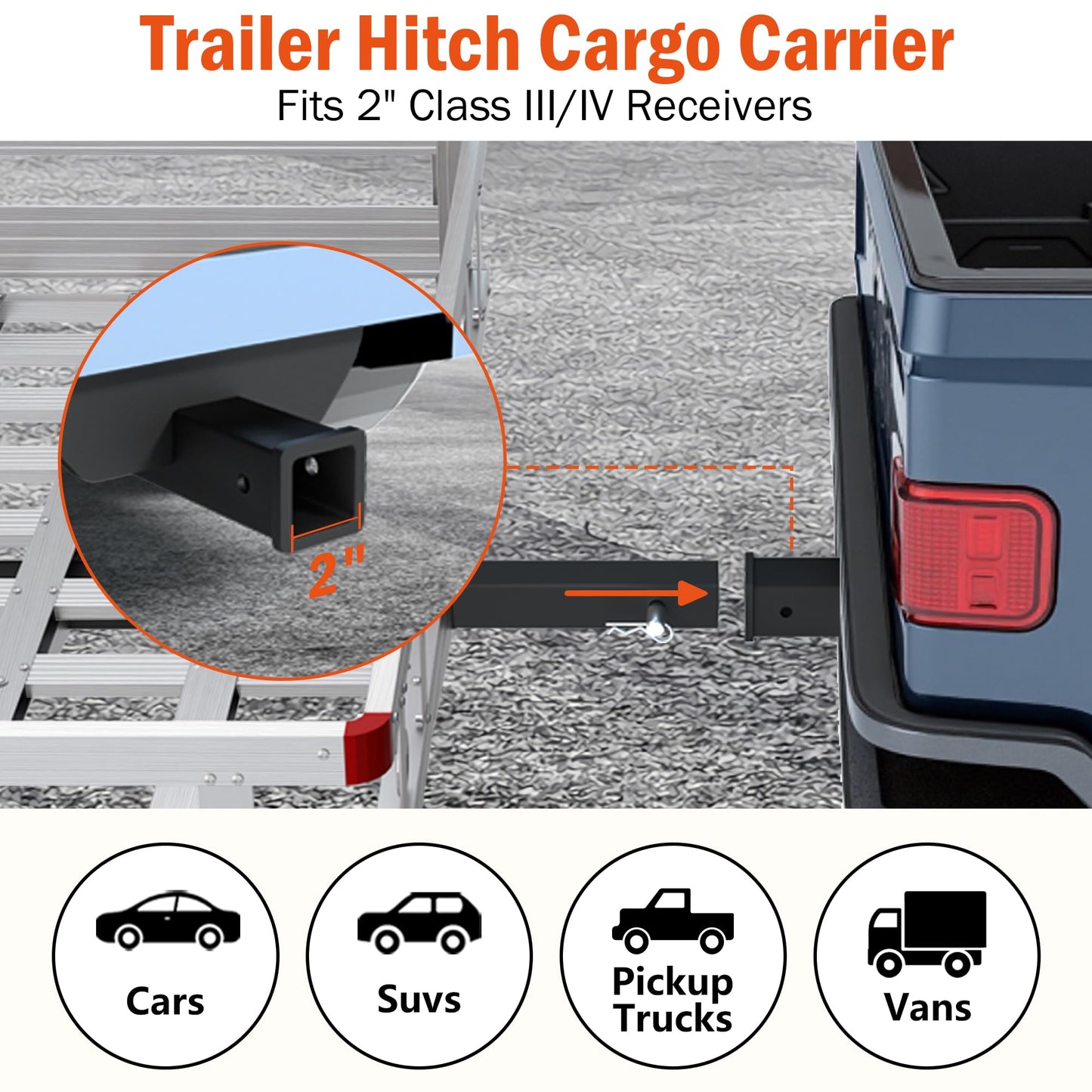 Aluminum Hitch Cargo Carrier with Ramp, 50" x 29.5" x 8.7" Trailer Hitch Cargo Carrier Hitchs Mount Cargos Hitchs Carriers, 500lbs Capacity, Fit 2" Receiver for Suvs Trucks Vans Pickups Camping