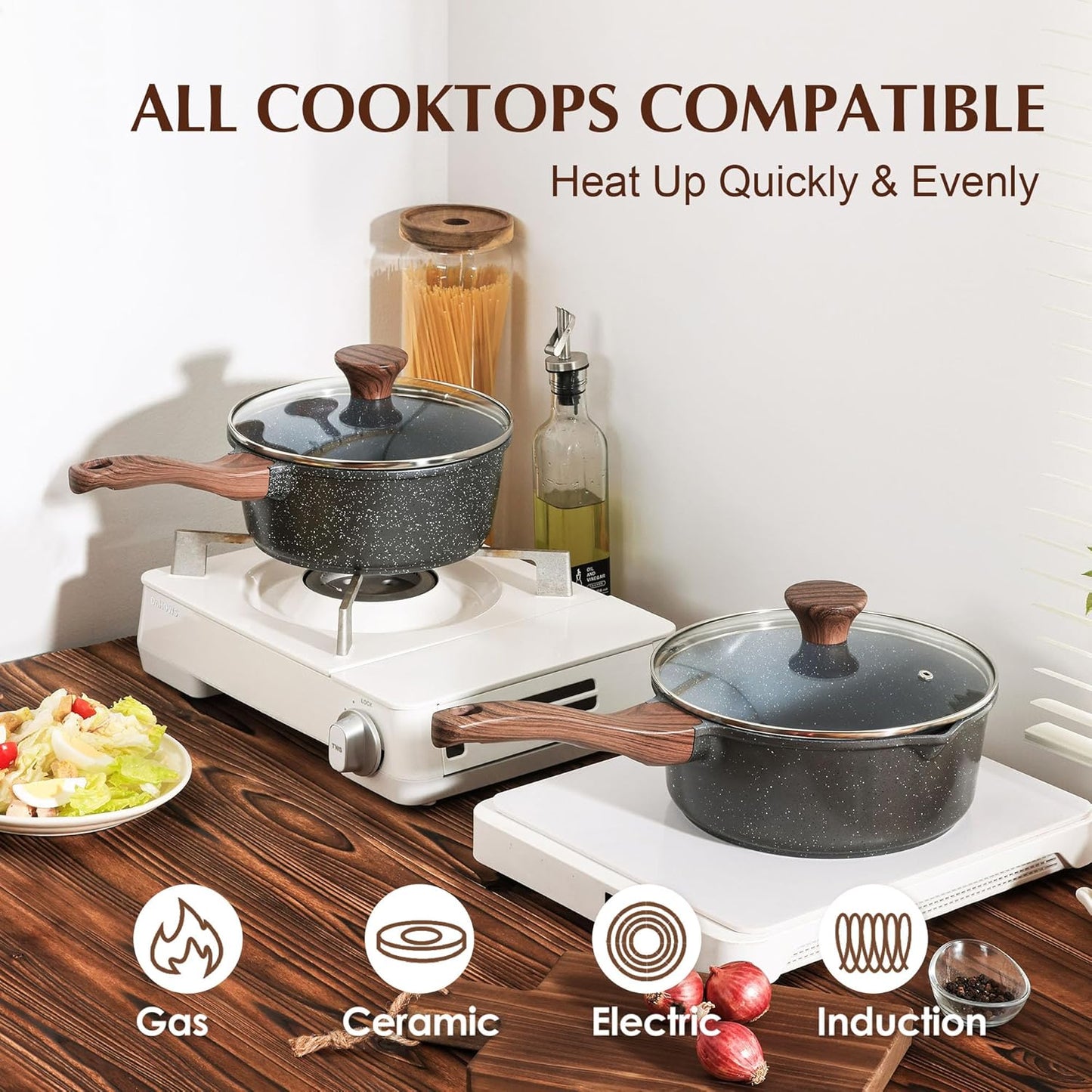 SENSARTE Nonstick Saucepan - 2.0 Quart Small Pot with Swiss Granite Coating & Stay-Cool Handle