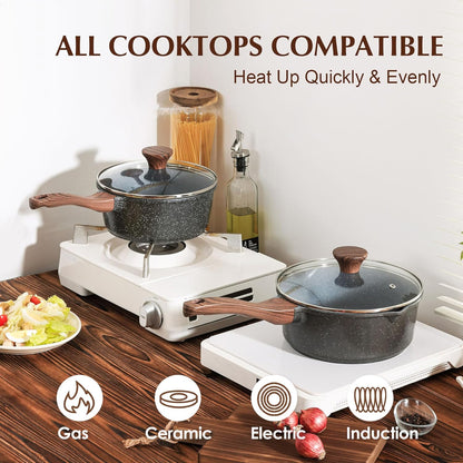 SENSARTE Nonstick Saucepan - 2.0 Quart Small Pot with Swiss Granite Coating & Stay-Cool Handle