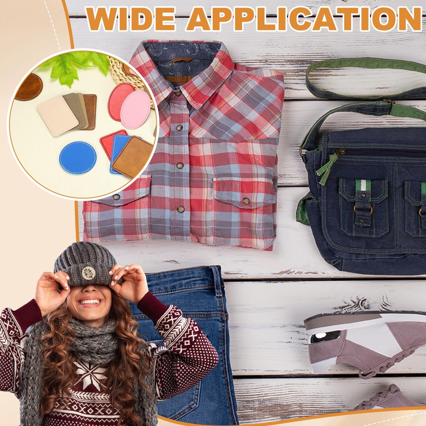 uxcell 20 Pcs Leather Patches for Hats, Round Leather Hat Patches with Adhesive, Rustic Faux Iron on Blank Patch for Laser Engraving Fabric Repair Sew Crafts, Blue