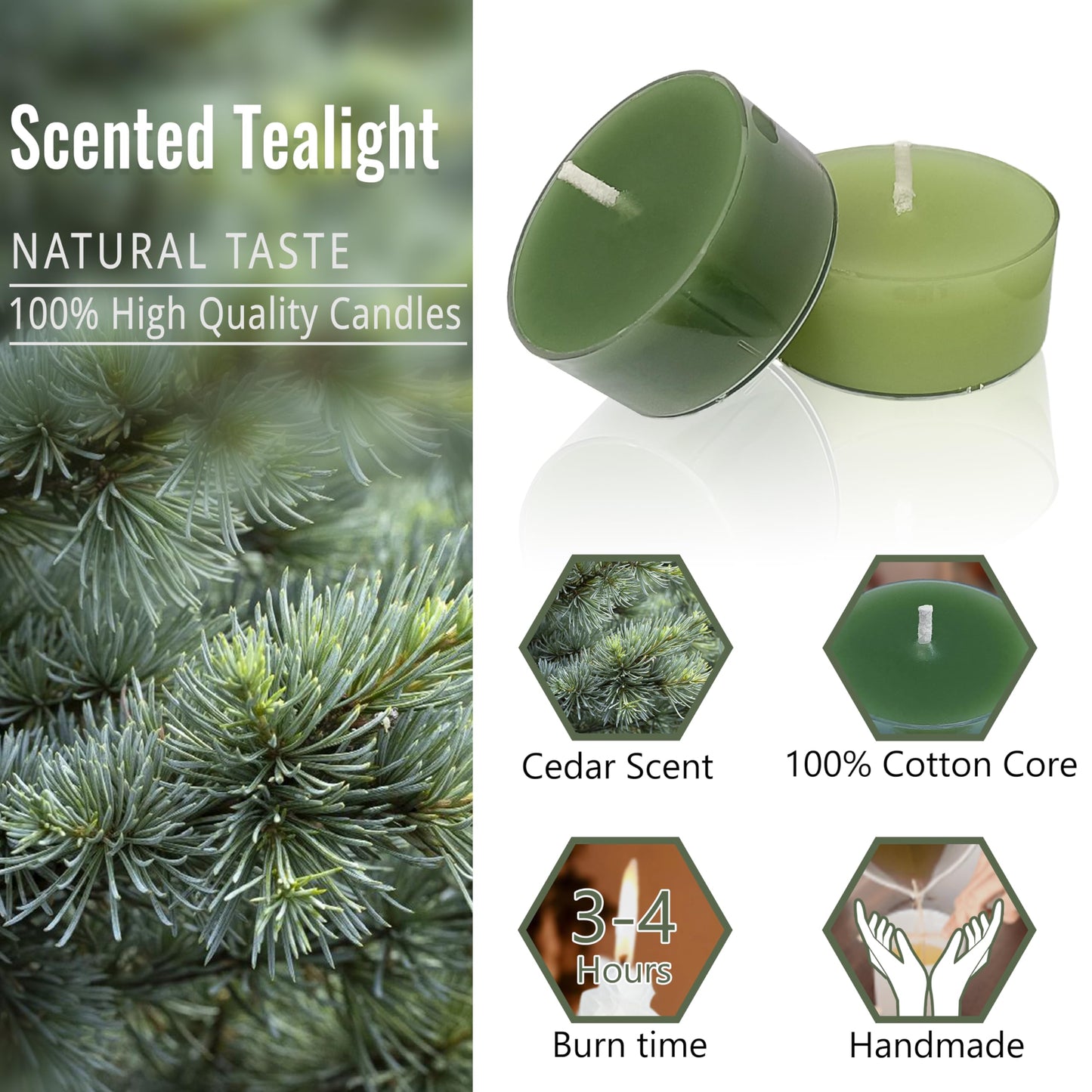 Sage Green Ombre Tea Lights Set of 24, Cedar Scented Tealight Candles, Handmade Tea Candles, Long Burning Tealights for Romantic Wedding Home Decor Gift
