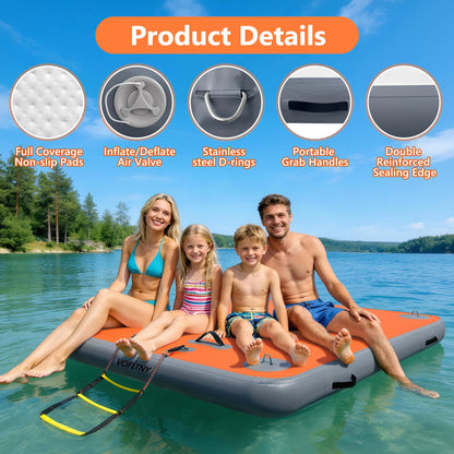VOFiTNY Inflatable Floating Dock Swim Air Platform Island Raft Mat for Lake Beach Ocean with Rope Ladder, Non-Slip Surface