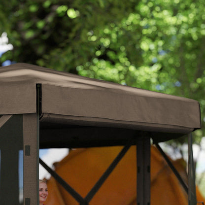 Outsunny 12' x 12' Hexagonal Pop Up Gazebo Tent with 5 Sidewalls, Waterproof Portable Outdoor Canopy Shelter with Curtains, Carry Bag, 5 Ropes, 11 Stakes for Camping, Garden, Patio, Brown