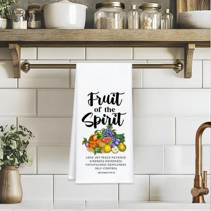 BASGIATH WAR COLLEGE Christian Waffle Kitchen Towels,Scripture Hand Towels, Fruit of The Spirit Bible Verse Dish Towel with Floral Design, Inspirational Gifts for Women, Housewarming or Christmas