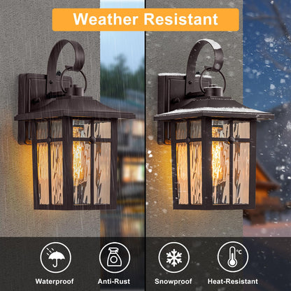Lawyettle Outdoor Lighting, 2 Pack Oil Rubbed Bronze Aluminum Fixtures, Waterproof Ripple Glass, Model XG7003O-W1BR
