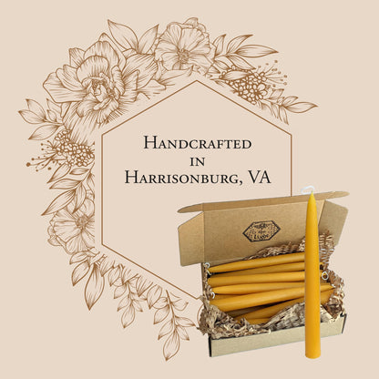100% Pure Beeswax Taper Candles - All-Natural Handmade Decorative & Dipped Smokeless Unscented Candles for Christmas, Advent, and Hanukkah, Yellow, 8.5 Inches, 12 Candle Set, by BeeTheLight