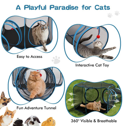Tivray Outdoor Cat Enclosure, 5-in-1 Cat Tent Outdoor Pet Playpen with Tunnel, Portable Catio Play Pen for Outside and Indoor cat Enclosure with Storage Bag for Kitty and Small Animals