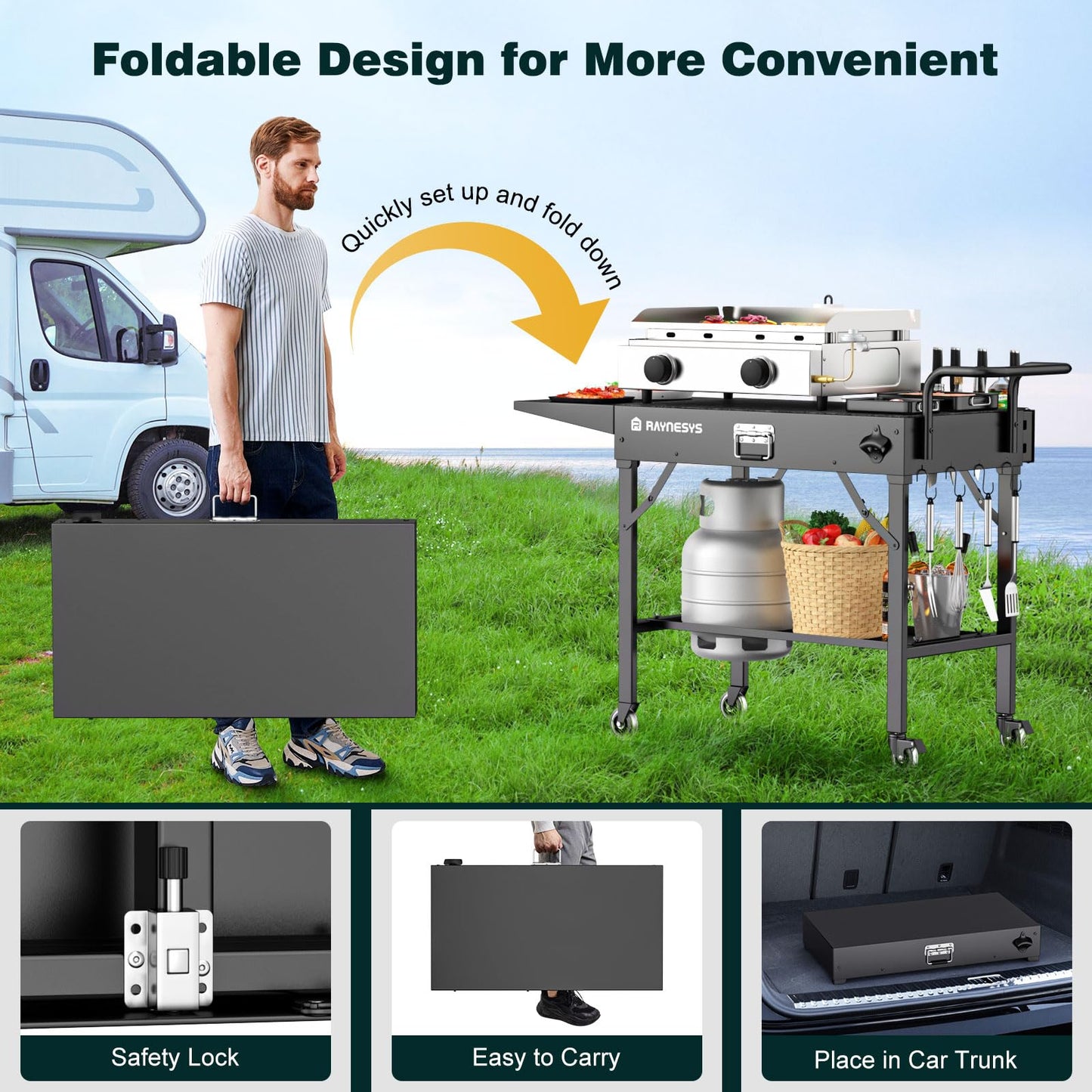 Outdoor Griddle Table, Blackstone Griddle Stand, 440lbs Folding Grill Cart, Pizza Oven Table Stand for Onni,Food Prep Table with Wheels for Outdoor BBQ Camp Ninja Woodfire Grill Stand, 31"W x 17"D
