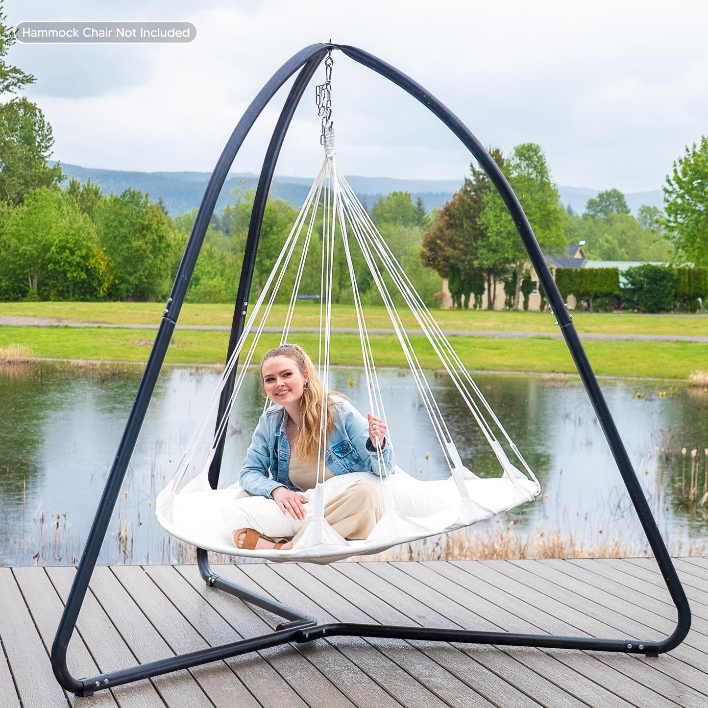 SUNCREAT Tripod Hanging Chair Stand – 400lbs Capacity, Heavy Duty Steel, Rust Resistant, Stable Hammock Frame for Air Porch, Indoor/Outdoor Use – Swing Not Included, Black