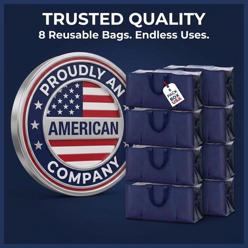 BOX USA 8-Pack Moving Bags - Heavy Duty Extra Large Storage Bags with Strong Handles & Zippers | Blue