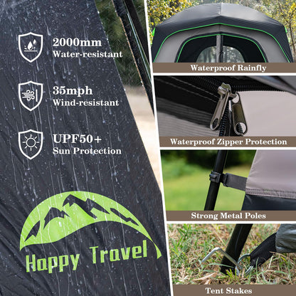 Happy Travel Tent 6 Person Blackout Camping Tent, Portable Easy Setup Cabin Tents with Dark Space Design, Light Blocking Tent with Top Rainfly for Outdoor Camping, Water-Resistant,10'L x 9'W x 79" H