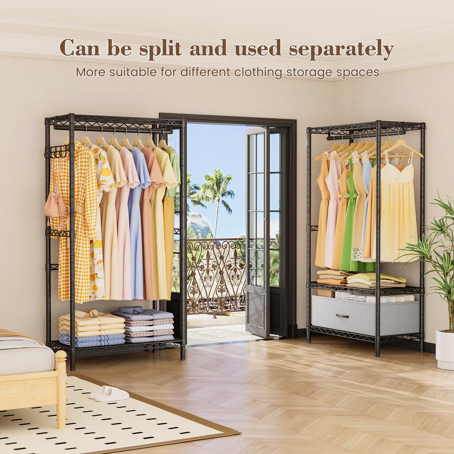 Golpart Coat Rack Clothes Wardrobe：Closet Organizer and Storage Clothing Garment Rack with Shelves Heavy Duty for Hanging Clothes Portable Adjustable Black 15.8" DX(70-88)" WX76.5 H