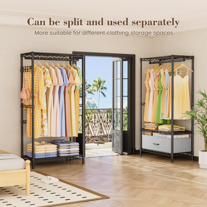 Golpart Coat Rack Clothes Wardrobe：Closet Organizer and Storage Clothing Garment Rack with Shelves Heavy Duty for Hanging Clothes Portable Adjustable Black 15.8" DX(70-88)" WX76.5 H