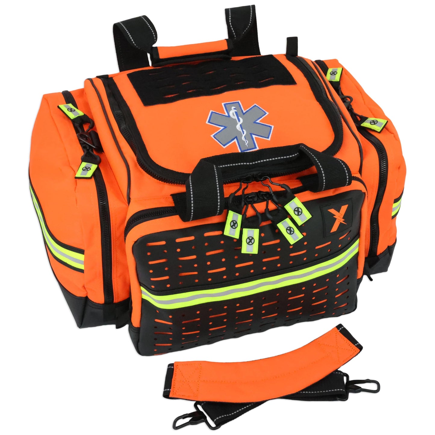 Lightning X LXMB35 EMT Trauma Bag – Large ALS Medical Bag with 6 Color-Coded Pouches, MOLLE Panel, Waterproof Bottom, Reflective EMS Gear for First Responders - ORANGE