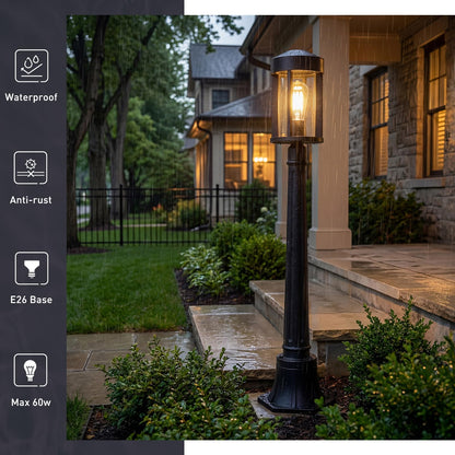 zeyu 40.2'' Modern Outdoor Post Light, Modern Exterior Pole Light, Pathway Light with Pole Mount Base, Black Metal Finish with Clear Glass Shade, ZW118PL BK