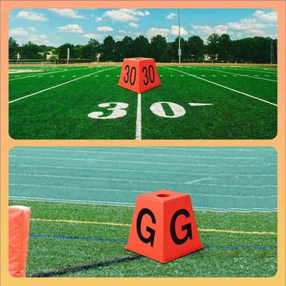 Motionchic Set of 11 Football Field Yard Line Markers Orange High Visibility Stackable Portable 4 Sided Field Yardage Markers for Football Training