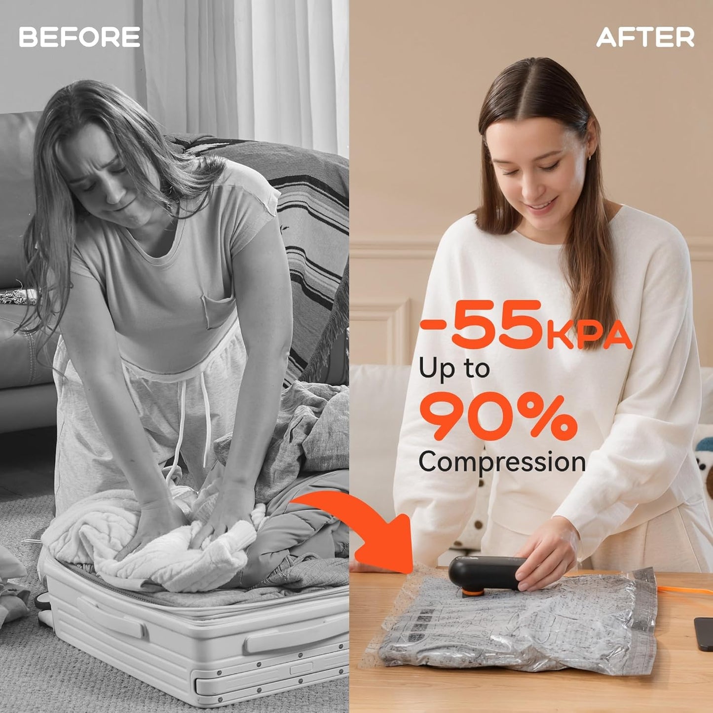 Skiennix Vacuum Seal Bags - 15 Pack Space Saver Bags with 55kPa Air Pump for Travel & Luggage