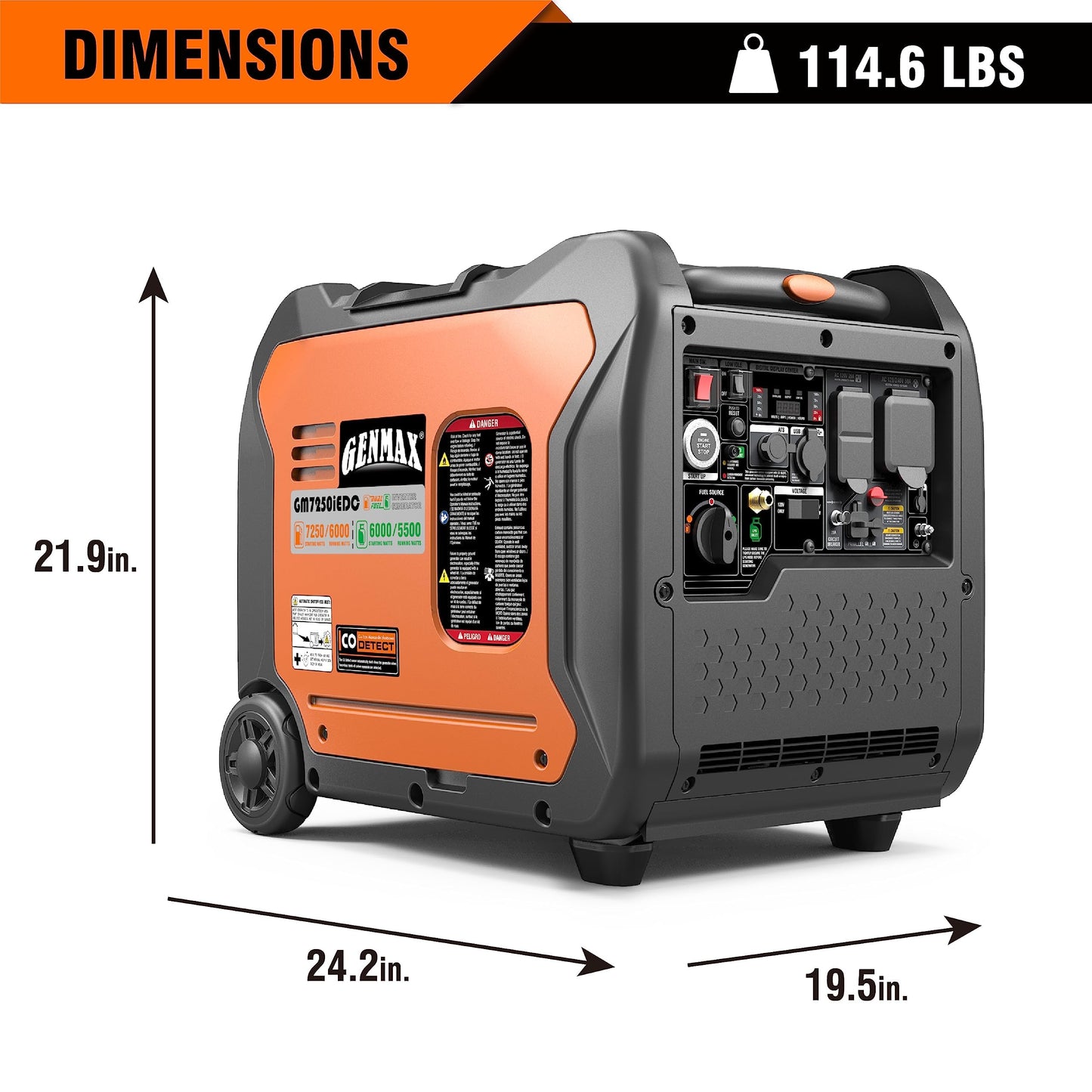 GENMAX Portable Generator, 7250W Super Quiet Dual Fuel Portable Engine with Parallel Capability, Remote/Electric Start, Ideal for Home backup power.EPA &CARB Compliant (GM7250iEDC)