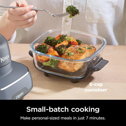 Ninja Crispi 4-in-1 Portable Glass Air Fryer Cooking System, 1500W, 4QT & 6-Cup TempWare Glass Containers with Storage Lids, Microwave, Freezer & Dishwasher Safe, Cyberspace Gray, FN101GY