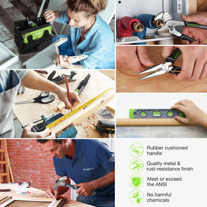 WORKPRO Home Tool Set with 20V Cordless Lithium-Ion Drill Driver, Household Repairing Tool Kit with Drill, 157PCS Power Drill Sets, 14-Inch Wide Mouth Storage Tool Bag, Green