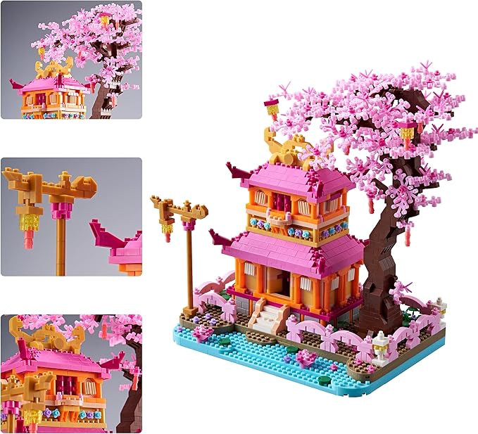 DIY Sakura Tree House Micro Building Blocks Set for Women Adult Japanese Cherry Blossom Treehouse Ideal Gift for Teens Ages of 14+ and Lover - Living Room and Office Decorative Items 1810PCS