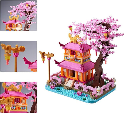 DIY Sakura Tree House Micro Building Blocks Set for Women Adult Japanese Cherry Blossom Treehouse Ideal Gift for Teens Ages of 14+ and Lover - Living Room and Office Decorative Items 1810PCS