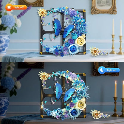 Moon Flower Building Set with Lights 1141 PCS Wall Botanical Flowers Building Block Kit with Butterfly Floral Plant Collection Office Home Decor Gift for Her Adults Women Boys Girls 12+