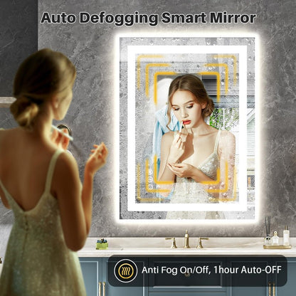 Briivue 20x28 Inch LED Bathroom Mirror with Lights, Backlit & Front Lit, Anti-Fog Lighted Bathroom Vanity Mirror for Wall, Memory Function, Dimmable, HD Tempered Glass, Shatter-Proof