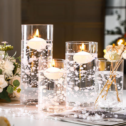 Fumete 40 Pcs White Floating Candles with Pearl Strings, Small Unscented Floating Candles for Wedding Centerpieces, Valentine's Day, Anniversary, Birthday, Elegant Home Decor
