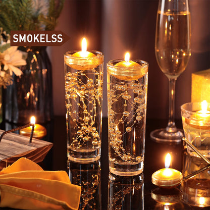 Nuanchu 12 Pieces 1. 65 Inch Floating Candles for Wedding Centerpiece, Small Unscented Floating Round Tealights Metallic Smooth Wax Disc Candles for Graduation Dinner Home Decor(Gold)