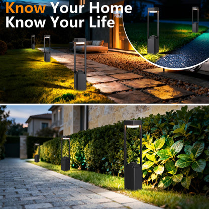 Outdoor Path Lighting Fixture 23.62In Outdoor Landscape Pathway Light Black Aluminum Modern Lawn Floor Light With 3000K LED Bollard Lighting Outside Housing Waterproof Post Lantern For Patio Entrance