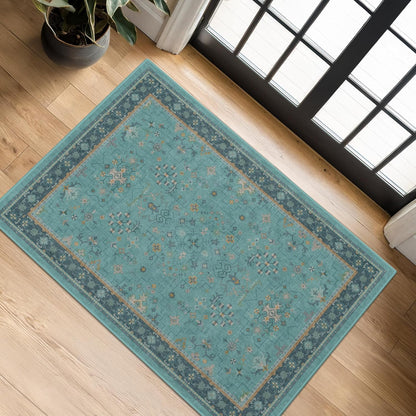Skiennix 2x3 Washable Teal Rug - Waterproof, Non-Slip, Stain & Fade Resistant for Entryway & Kitchen