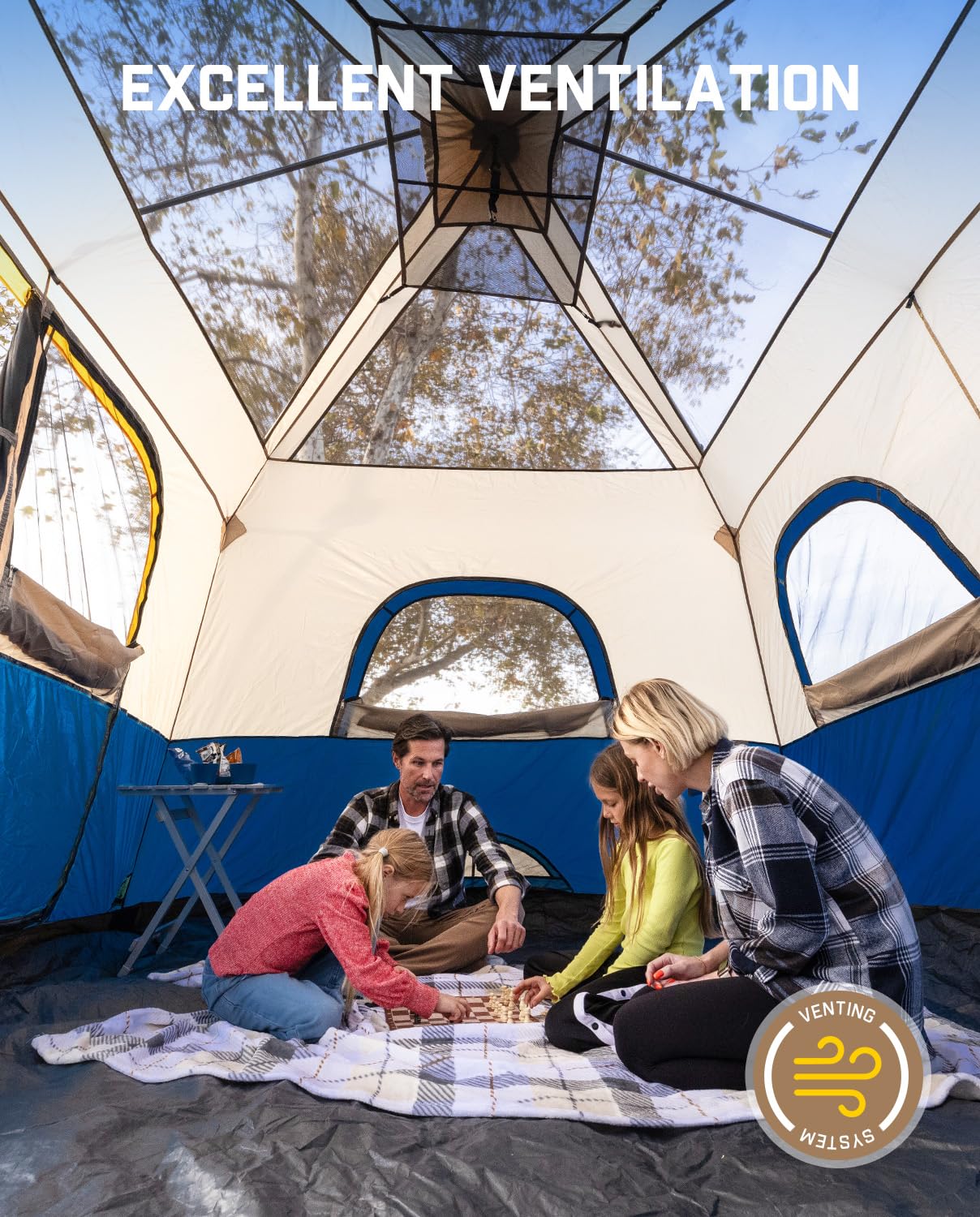 FanttikOutdoor Zeta C10 Pro Camping Tent 10 Person Instant Cabin Tent Setup in 60 Seconds with Rainfly & Windproof Portable with Carry Bag for Family Camping & Hiking, Upgraded Ventilation, Navy Blue