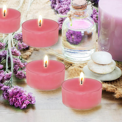 Hot Pink Tea Lights Set of 24, Peach Scented Tealight Candles, Handmade Tea Candles, Long Burning Tealights for Romantic Wedding Home Decor Gift