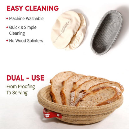 KneadAce Sourdough Starter Kit – 24oz Starter Jar, 2 Cotton Rope Banneton Proofing Baskets, Magnetic Bread Lame for Scoring – Gift for Bakers & Complete Sourdough Bread Baking Set