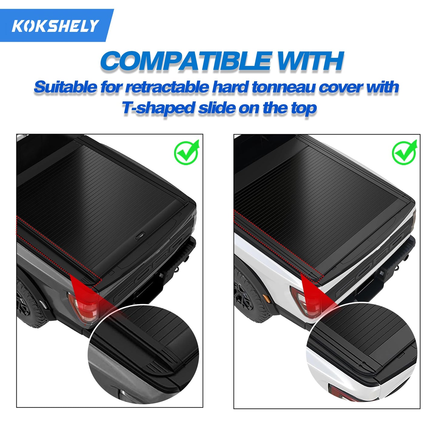 KOKSHELY 71.3’’ Adjustable Truck Bed Rack Cross Bars(2-Pack) for Full-Size Trucks, T-Slot Tonneau Cross Bars| Aluminum Cross Bar with Top Slide Mount | Compatible with Kayak Racks, Bike Racks & More