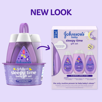 Johnson's Baby Sleepy Time Bedtime Gift Set with Relaxing NaturalCalm Aromas, Bedtime Baby Bath Shampoo, Wash & Lotion, Baby Bedtime Essentials, Hypoallergenic & Paraben-Free, 3 Items