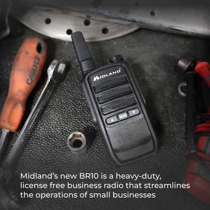 Midland BR10 Heavy-Duty Business Walkie Talkies – 2-Watt Long Range Two-Way Radios, FRS License-Free, Rechargeable Battery, Portable Handhelds for Job Sites & Manufacturing (2-Pack)