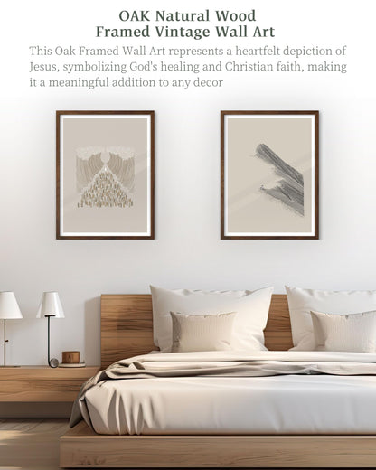 iHery Natural OAK Wood Jesus and Peter Walk on Water Framed Wall Art, 12x16 in Modern Sketch Bible Verses Canvas Art Decor, Beige Logs Boho Scripture 1Pack for Living Room Bedroom