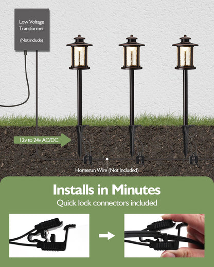 LITFIT Low Voltage Landscape Lighting, 12V 3.4W 155LM 3000K Wired Path Light, Outdoor Waterproof Electric Garden Light, Aluminum Yard Light, 50000H Integrated LED, Crackled Shade, ORB Finish, 4 Pack