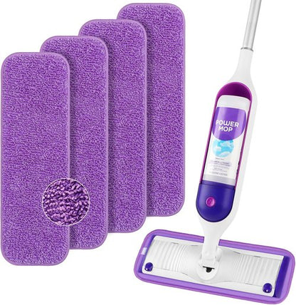 HOMEXCEL Microfiber Mop Pads - Reusable PowerMop Refills for 13"-15" Spray Mops | Machine Washable, Pack of 4