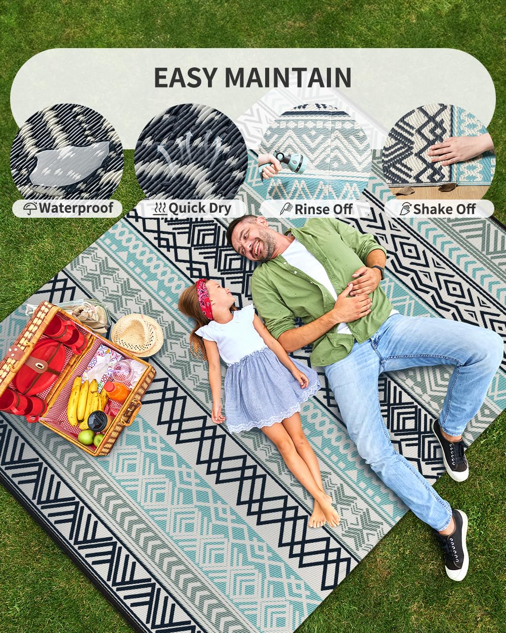 MontVoo Outdoor Rug Carpet Waterproof-Patio Rug Mat 10x14 Reversible RV Outdoor Camping Rugs Picnic Beach Mats Plastic Straw Outside Rugs for Balcony Porch Pool Deck Boho Patio Decor