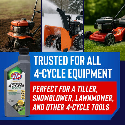 STP Premium Small Engine Oil - SAE 10W-30 Formula Reduces Wear for Lawnmowers & Tractors | 32 Oz
