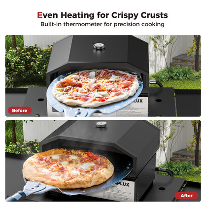 CAMPLUX Portable Propane Grill & Pizza Oven Combo, 11,000 BTU Tabletop Gas Griddle with 17" Pizza Oven Kit and Cordierite Stone, Compact Outdoor Mini Oven for Crispy Pizza, Camping, RV & Tailgating