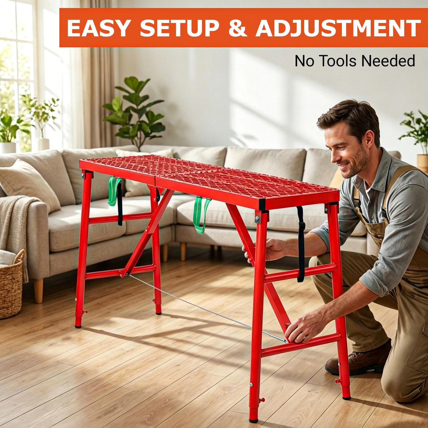 Foldable Scaffolding Platform, 70.8x15.7x36.2-62 Inch Portable Work Platform, 770 Lbs Adjustable Height Industrial Step Ladders, Perfect for RV Cleaning, Home Painting and Reaching High Places